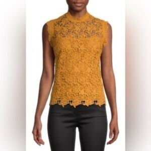 Nanette Lepore Mango Mohito Crochet Lace Sleeveless Mustard Sleeveless Top